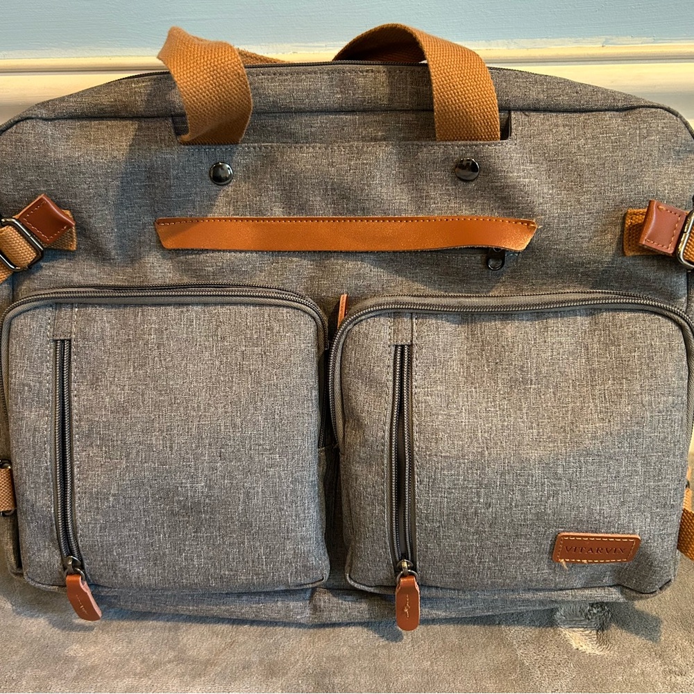 Herschel Supply Company Gray and Brown Laptop Bag with Leather Accents